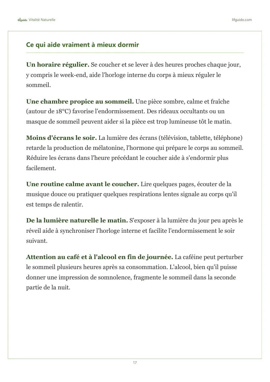 Page du guide Vitalité Naturelle sur l'alimentation et le mouvement