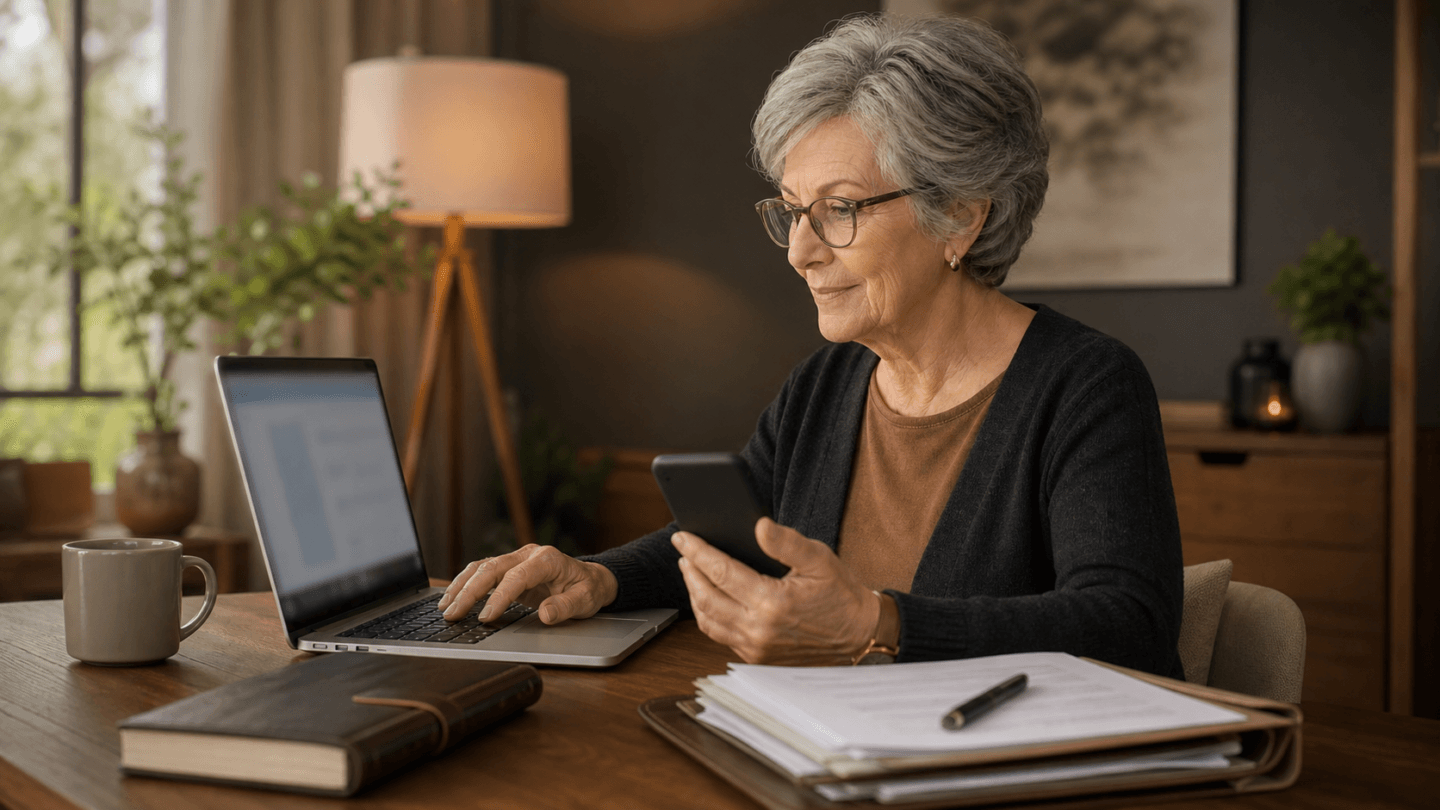 Senior qui réalise une démarche administrative en ligne