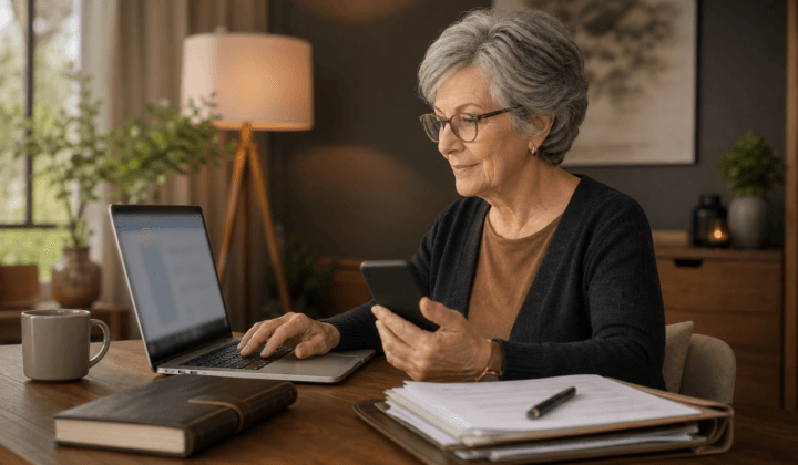 Senior qui réalise une démarche administrative en ligne