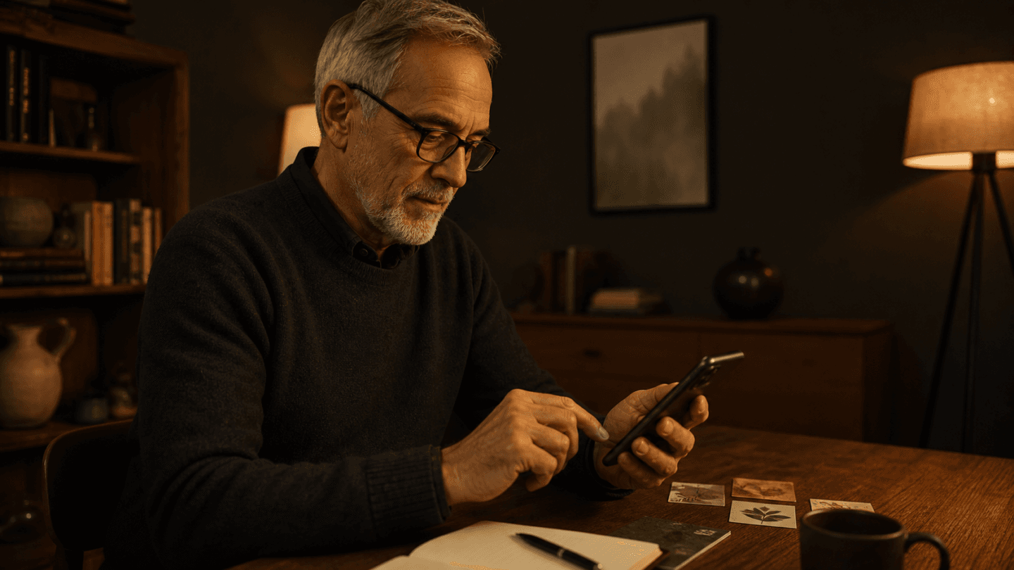 Senior qui organise les applications de son smartphone