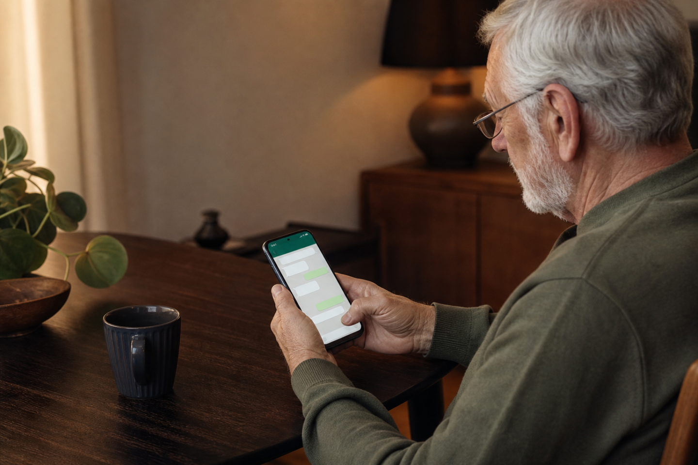 Senior qui sécurise son compte WhatsApp sur son smartphone
